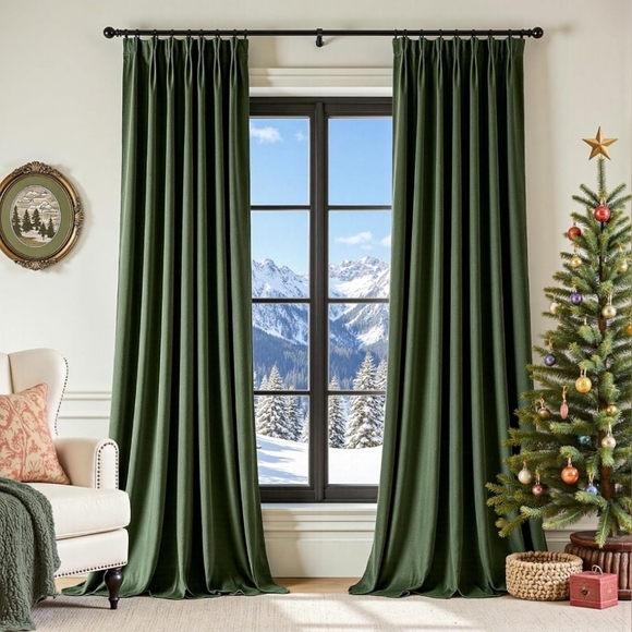 Lazzzy Other - Luxury Velvet Pinch Pleat Blackout Curtains – Moss Green, 84” (2 Panels)